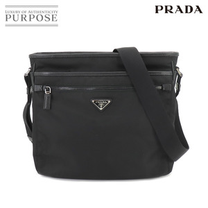 未使用 展示品 プラダ PRADA ショルダー バッグ ナイロン サフィアーノレザー ネロ ブラック 2VH953 シルバー 金具 Shoulder Bag 90218406