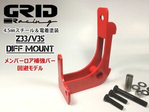 赤 リア補強バー 回避モデル 送料無料 電着塗装 GRID Racing V35 Z33 用 デフ マウント ブラケット メンバー ブレース フェアレディZ CPV35