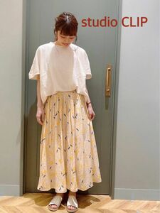 【タグ付・新品未使用】studio CLIP プリントヴィンテージサテンスカート ミモザ