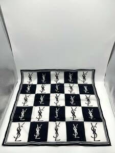 Yves Saint Laurent イヴサンローラン ハンカチ バンダナ カサンドラ ブラック×ホワイト×ブラウン ブロックチェック柄 ロゴ柄 W52 H51