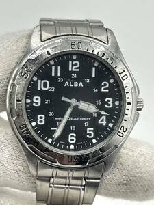 【電池切れ】SEIKO セイコー ALBA アルバ クォーツ 腕時計 黒文字盤 ラウンド シルバー ボーイズサイズ V501-0DA0