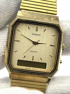 【電池切れ】CASIO カシオ クォーツ 腕時計 ゴールド文字盤 オクタゴン アナデジ デジアナ レディース AQ-526