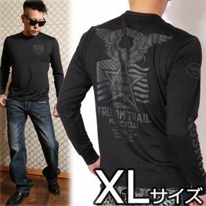 VANSON ドライ長袖Tシャツ ACVL-905 ブラック×チャコール【XLサイズ】バンソン 当店別注 吸汗速乾 抗菌防臭 UVカット バイカー