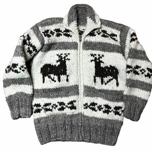 即決★CANADIAN SWEATER★M位　カナダ製 カウチンセーター トナカイ 鹿 カウチン ジップアップ