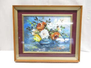 12Y036 【 中古品 】 油絵 花瓶の花 ※詳細不明※ [ 縦(約)48cm / 横(約)57.5cm / 奥行(約)5.5cm ] 現状渡し 売り切り