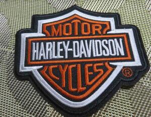 DX黒枠橙白◇激渋ハーレーダビッドソン Harley-Davidson　刺繍ワッペン◇アメリカ　大型二輪車　オートバイ　バイク　ロック◎◎ミリタリー