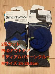 2足 スマートウール smartwool PhDアウトドアミディアムパターンクルー Mサイズ 24.0-26.5cm ディープネイビー