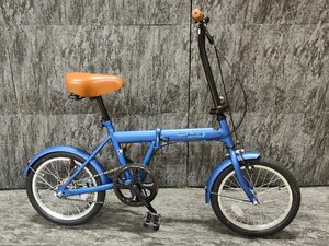 【新品未使用訳ありアウトレット品】ワイヤー錠付属　16インチ折り畳み自転車　シングルギア　ブルー【SK1214】