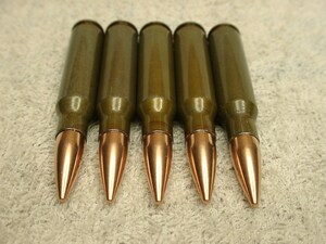 ○7.62mm/308WIN・ダミーカート5個・鉄薬莢（安全加工済み）