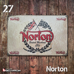 27 ブリキ看板 20×30㎝ Norton ノートン ガレージ スチール アンティーク アメリカンインテリア 世田谷ベース