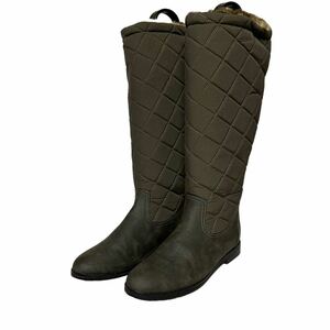 BA900 MANU lady's long boots 24.5cm khaki leather nylon reverse side boa quilting 