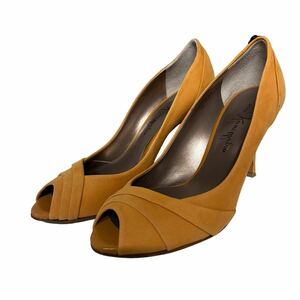 BB056 GINZA kanematsu Ginza kanematsu lady's open tu pumps 25.cm orange suede made in Japan 