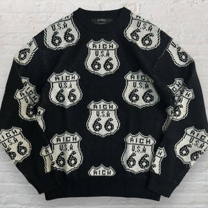 【JOYRICH】ジョイリッチ ルート66デザイン USA クルーネックニット ストリート ROUTE66 モノトーン