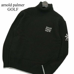 arnold palmer GOLF アーノルドパーマー ゴルフ 秋冬 ウール混★ ロゴ刺繍 タートルネック ニット セーター Sz.L　メンズ 黒　A3T13876_B#K