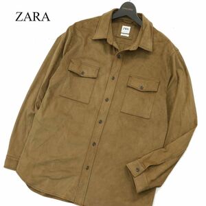 ZARA ザラ マン 現行タグ★ RELAXED FIT フェイク スウェード 長袖 オーバーサイズ ストレッチ ワーク シャツ Sz.L　メンズ　A3T13870_B#B