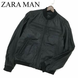 ZARA MAN ザラ マン 秋冬 本革 リアル レザー★ シングル ライダース ジャケット ブルゾン Sz.M　メンズ 黒　A3T14120_B#N