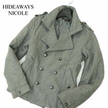 HIDEAWAYS NICOLE ハイダウェイ ニコル 秋冬 メルトン ウール★ ミリタリー 中綿 Pコート Sz.46　メンズ グレー　A3T14169_B#N_画像1