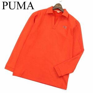 PUMA GOLF プーマ ゴルフ 秋冬 ロゴ刺繍 裏起毛★ ストレッチ 長袖 スキッパー ポロシャツ Sz.L　メンズ　A3T14508_C#B