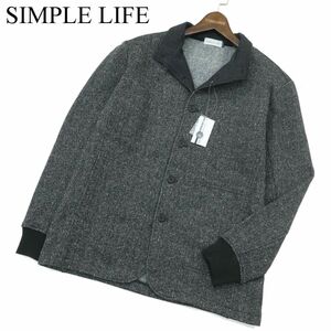 新品★ element of SIMPLE LIFE シンプルライフ 裏起毛 ヘリンボーン スタンドカラー ジャケット Sz.LL　メンズ 灰 大きい　A3T14504_C#N