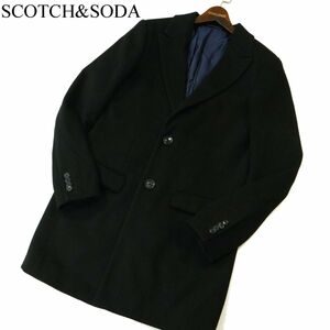 国内正規★ SCOTCH&SODA スコッチ&ソーダ 秋冬 ウール混★ メルトン チェスター コート Sz.S　メンズ 黒　A3T14478_C#N