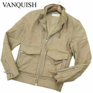 VANQUISH ヴァンキッシュ 【牛革 リアル カウ レザー】 シングル ライダース ジャケット ブルゾン Sz.S　メンズ ベージュ　A3T14270_B#N