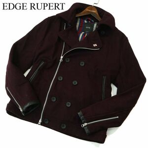 EDGE RUPERT ルパート 羊革 ラム レザー使い 裏ストライプ メルトン ウール ライダース Pコート ジャケット Sz.XXL　メンズ 　A3T14312_B#N