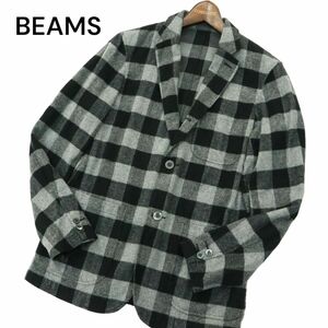 BEAMS ビームス 秋冬 ブロック チェック★ フランネル アンコン テーラード ジャケット ブレザー Sz.S　メンズ　A3T14723_C#N