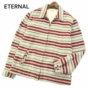 ETERNAL 備中倉敷工房 倉 エターナル 秋冬 ウール ツイード★ ボーダー ブルゾン ジャケット Sz.LL　メンズ 大きいサイズ　A3T14724_C#N