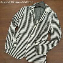 rhenium HIDEAWAYS NICOLE ハイダウェイ ニコル 通年 ボーダー★ イタリアンカラー ニット ジャケット Sz.46　メンズ　A3T14947_C#O_画像1