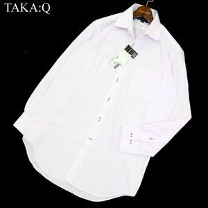 【新品 未使用】 TAKA:Q タカキュー 通年 OEKO-TEX 形状安定 長袖 ストライプ シャツ Sz.L82　メンズ ビジカジ　A3T15002_C#C