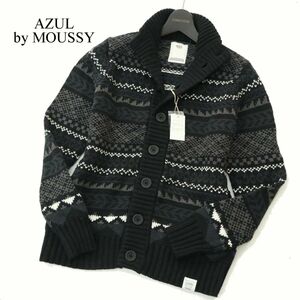 【新品 未使用】 AZUL by MOUSSY アズール マウジー 秋冬 ニット スタンドカラー ジャガード カーディガン Sz.S　メンズ　A3T15090_C#N