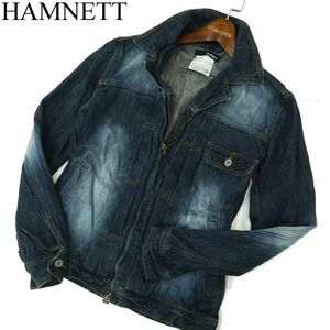 HAMNETT キャサリン ハムネット 通年 USED＆シワ加工★ ダブルジップ デニム ジャケット Gジャン Sz.L　メンズ　A3T15012_C#O