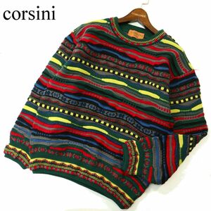 corsini コルシーニ 秋冬 ウール★ デザイン ボーダー クルーネック ニット セーター Sz.L　メンズ　A3T14961_C#K