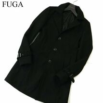 FUGA フーガ 秋冬 ウール混★ メルトン ベルト付き スリム コート Sz.44　メンズ 黒　A3T15104_C#N_画像1