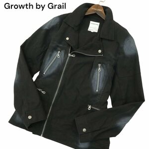 Growth by Grail グロースバイグレイル 通年 ムラ加工★ コットン ダブル ライダース ジャケット ブルゾン Sz.LL　メンズ 黒　A3T15081_C#O