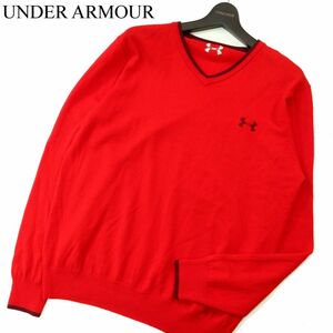 UNDER ARMOUR アンダーアーマー 秋冬 ウール100％★ ロゴ刺 Vネック ニット セーター Sz.L～XL位　メンズ ゴルフ　A3T15115_C#K