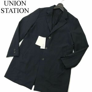 【新品 22SS】 UNION STATION メンズビギ 通年～春夏 トロピカルマテリアル チェスターコート Sz.M　メンズ ネイビー 未使用　A3T15199_C#O