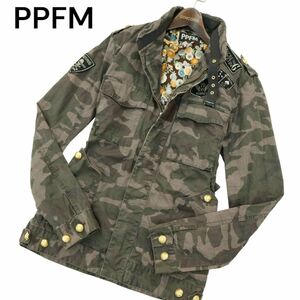 PPFM ペイトンプレイス 迷彩 カモフラ柄 × グレンチェック★ スカル ワッペン ミリタリー ジャケット Sz.L　メンズ　A3T15150_C#O