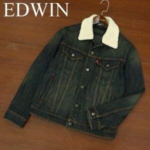 EDWIN エドウィン ET1029 WILD FIRE★ 襟ボア 防風 裏起毛 加工 デニム トラッカー ジャケット Gジャン Sz.M　メンズ バイク　A3T13697_B#N