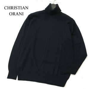 新品 未使用★ CHRISTIAN ORANI クリスチャンオラーニ 秋冬 ウール タートルネック ニット セーター Sz.M　メンズ ネイビー　A3T15232_C#K