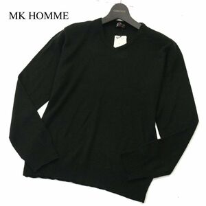 【新品 未使用】 MK HOMME ミッシェルクラン オム 秋冬 ウール混 Vネック ニット セーター Sz.47（フリー）　メンズ 黒　A3T15229_C#K