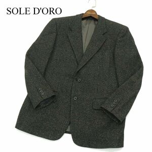 SOLE D'ORO ソレドーロ 秋冬 総裏 カシミヤ100％★ ツイード グレンチェック テーラード ジャケット Sz.98AB-6　メンズ　A3T15245_C#N