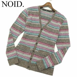 NOID. ノーアイディー 秋冬 ジャズネップ★ ジャガード V-CD ニット カーディガン Sz.2　メンズ 日本製　A3T15268_C#N