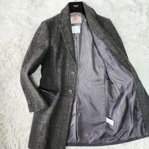 美品 Lサイズ ハリスツイード チェスターコートHarris Tweed SEVENDAYS セブンデイズサンデー チェック グレー ウール 切替 アウター 976