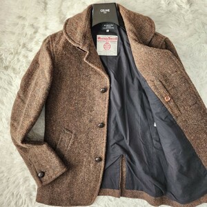 美品 L相当 ハリスツイード マリンコート【 極めた逸品 】HARRIS TWEED ジャケット ハーフコート くるみボタン イングランド製 カーキ系 42