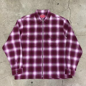 美品 22aw Supreme Shadow Plaid Flannel Zip Up Shirt L シュプリーム シャドウ フランネル ジップアップ シャツ