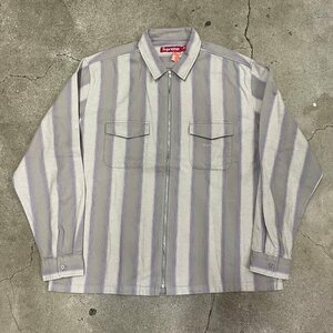 未使用品 23aw Supreme Stripe Flannel Zip Up Shirt XL Grey シュプリーム ストライプ フランネル ジップアップ シャツ グレー