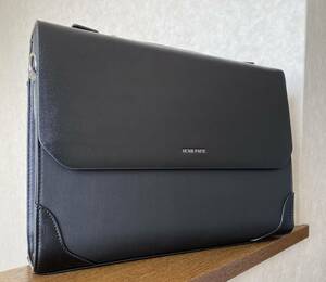 【1円スタート】ビジネスバッグ 書類ブリーフケース ショルダーバッグ 革 レザー 14型ノートパソコン収納可 メンズ ブラック 黒