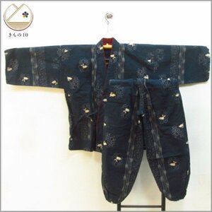 ★着物10★ 1円 木綿 もんぺ 兎 上下セット Lサイズ 単衣 身丈72cm 裄71cm [同梱可] ☆☆☆