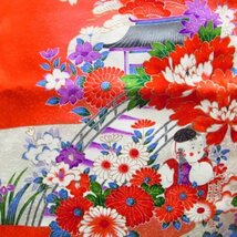 ★着物10★ 1円 絹 子供着物 女の子用 ジュニア用 金彩 帯・襦袢セット 袷 身丈137cm 裄55.5cm [同梱可] ☆☆_画像3